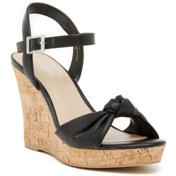 Charles David Lolly black cork wedge ankle strap sandals size 9.5 NIB - Picture 1 of 7
